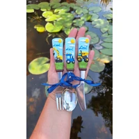 Munkagépes 3dbos gyerek evőeszközkészlet (választható névvel)