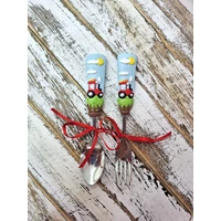 Traktor (piros) teáskanál vagy desszertvilla