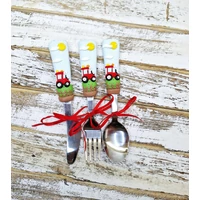 Traktor (piros) gyerek evőeszköz szett