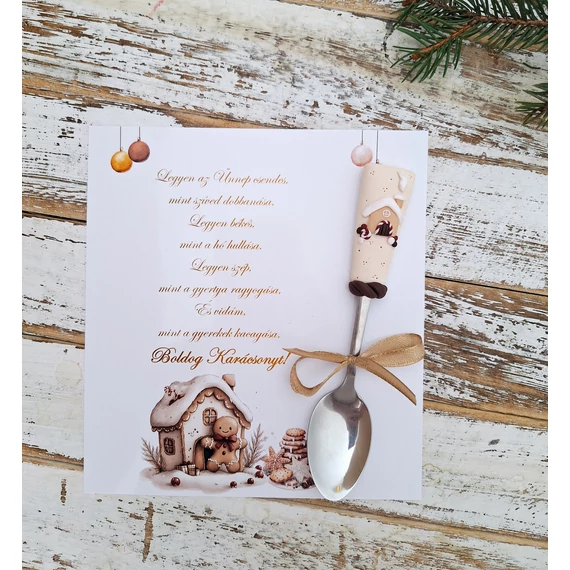 Mézeskalács házikó kanál + kártya