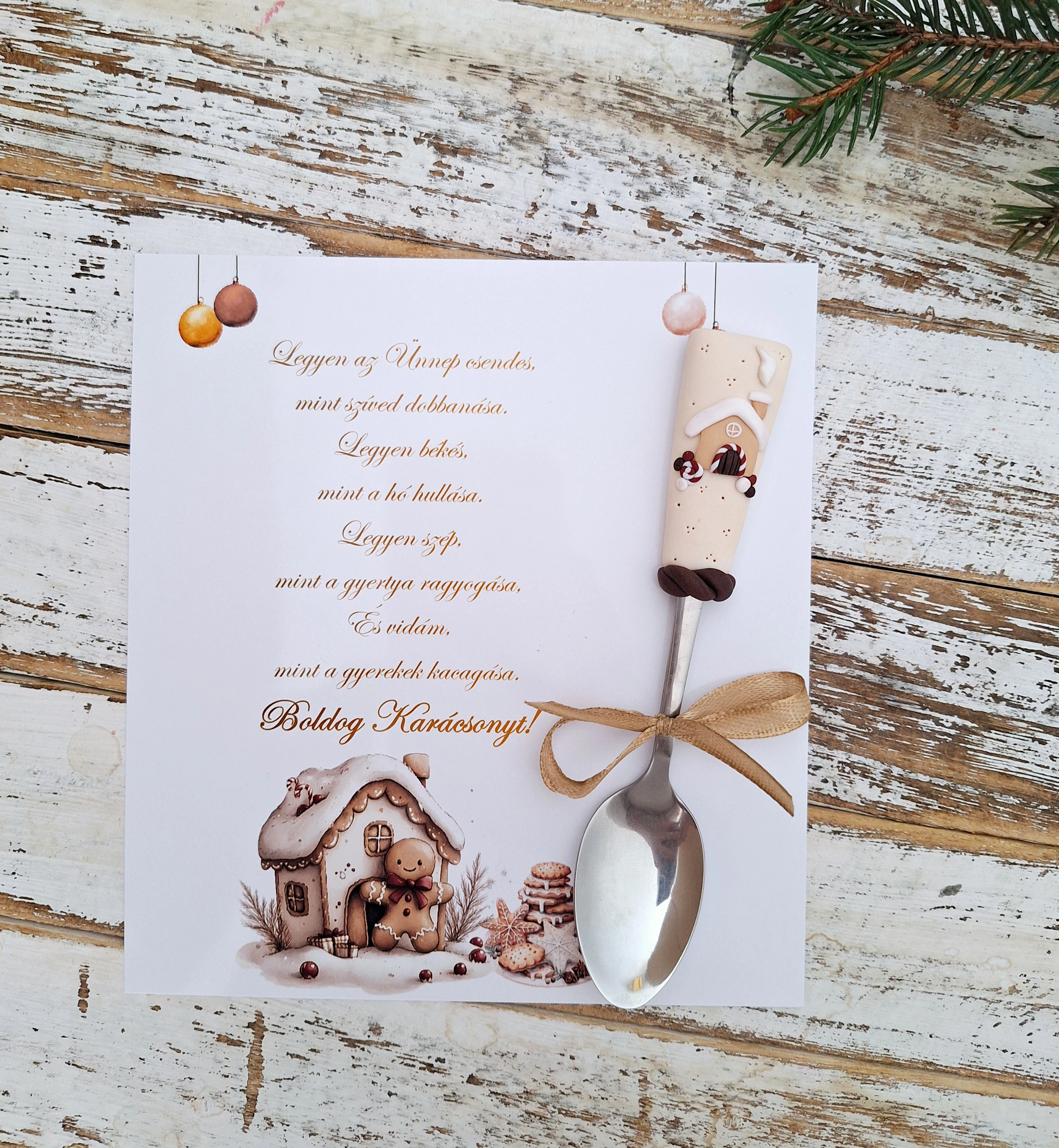 Mézeskalács házikó kanál + kártya